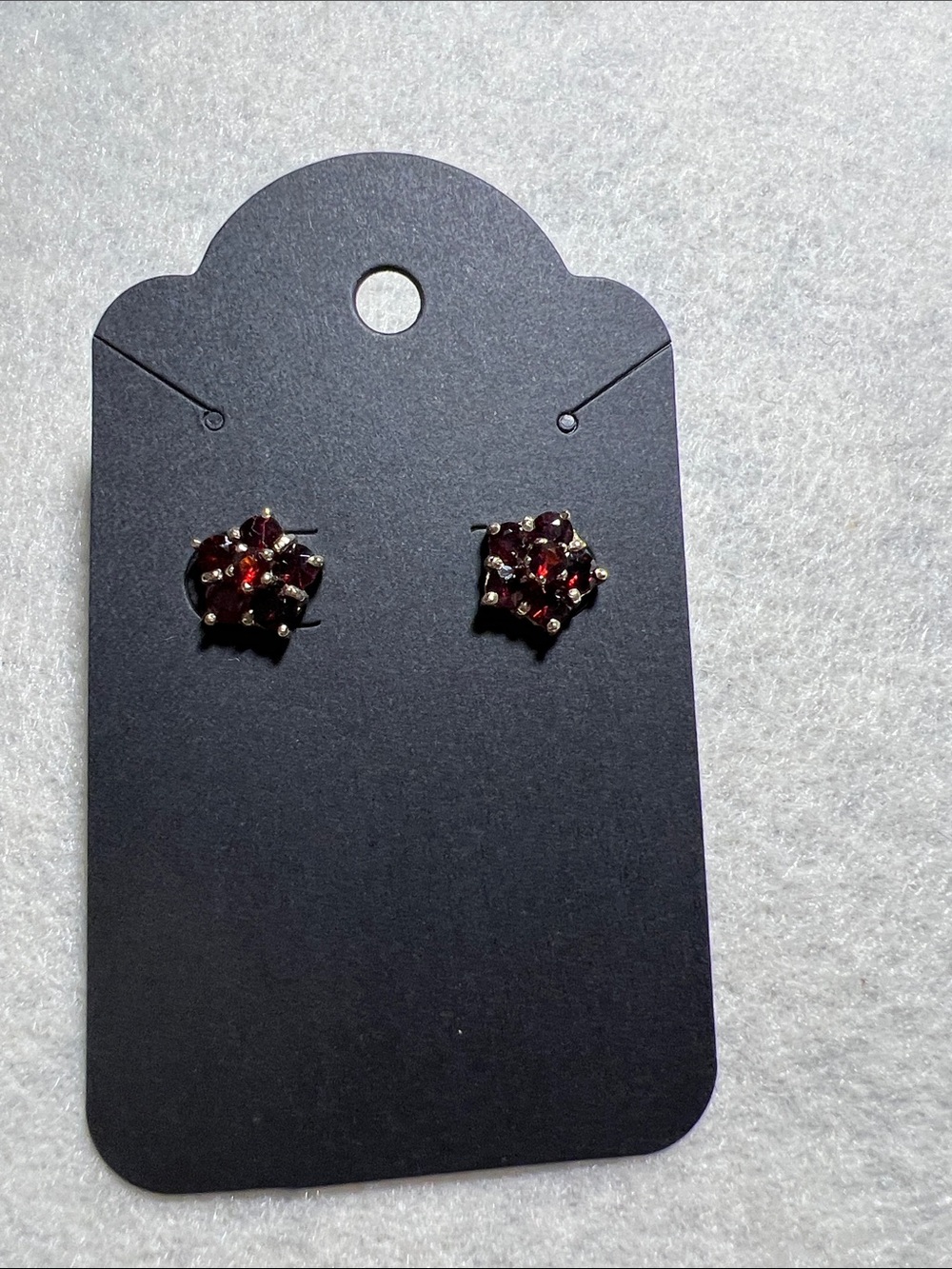 Vintage 925 Silver Bohemian Garnet Cluster Stud Earrings in a two-tier setting